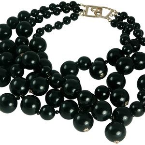 KENNETH JAY LANE-3 STRAND BEADS CLUSTER DROPS NECKLACE-BLACK